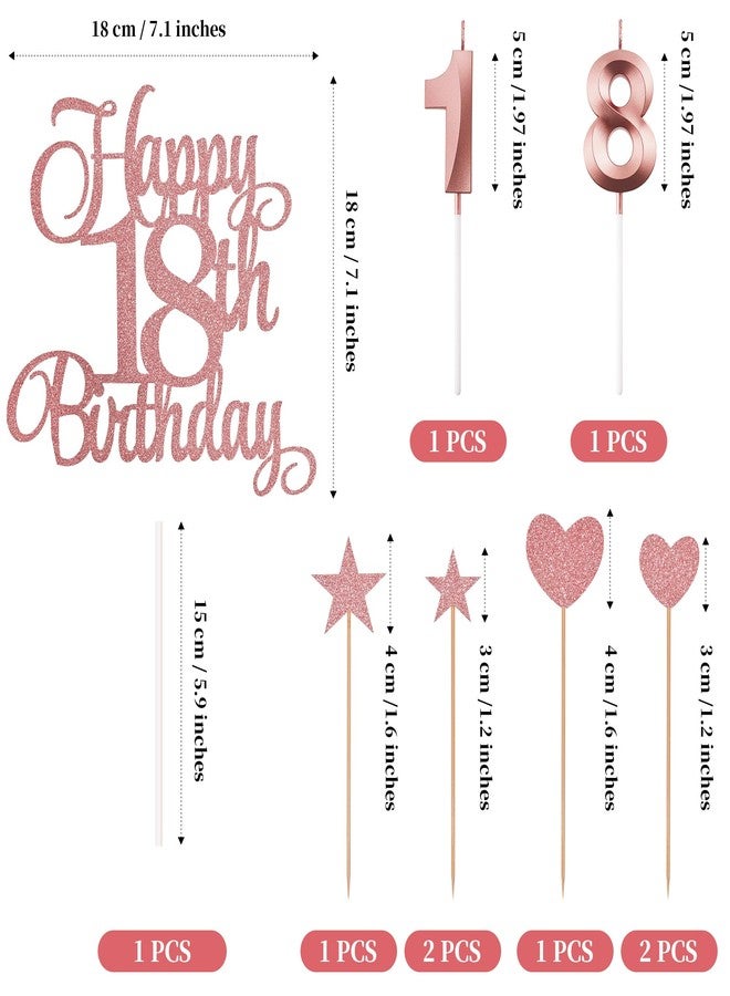 Lecferrarc 18th Birthday Cake Decorations, 18th Birthday Candles Cake Numeral Candles and Glitter Happy 18th Birthday Cake Toppers Set for Birthday Party Supplies (Rose Gold) - Image 2